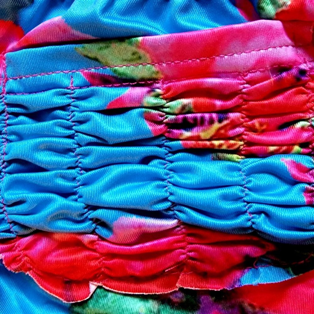 High-Waist Booty Floral Athletic Short Shorts in Fuchsia and Turquoise Festival - Picture 5 of 6